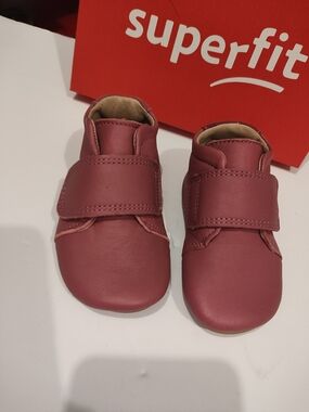 Superfit Burgundy Leather Velcro Walker Shoes for Baby